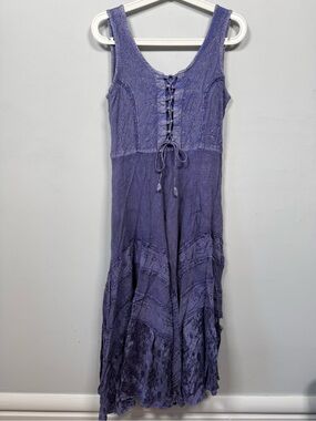 Flower by The Little Bazaar Purple Boho Lace Up Midi Dress One Size Renaissance